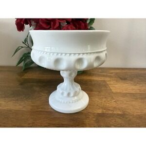 Vintage Milk Glass‎ Pedestal Compote Thumbprint Dot Pattern Bowl MCM Wedding